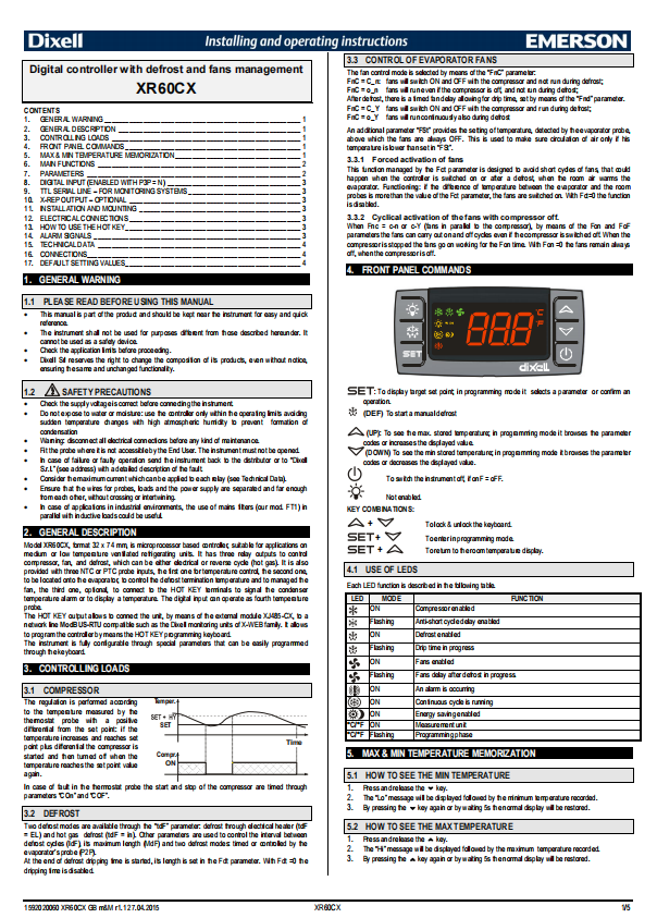 XR60CX5N1C1 Dixell Digital Temperature Controller 230V 3.5VA Max