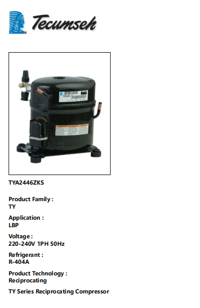 220-240V 1PH 50Hz Refrigeration Compressor TYA2446ZKS with 525.3