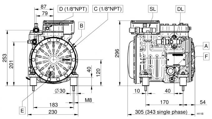 H151CS - 2 缸半封闭压缩机系列 H-H11 | DORIN